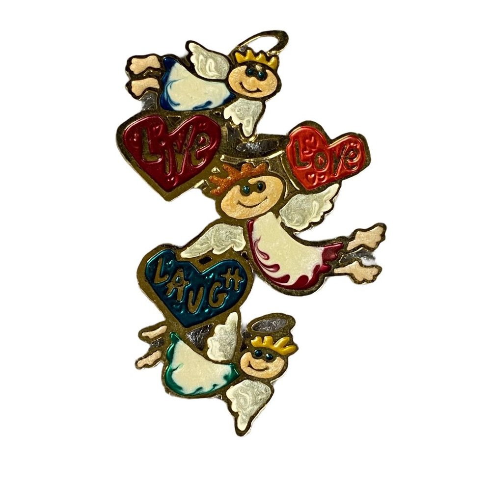 Live Love Laugh Three Angel Pin Brooch Hearts Angels Any Occasion - Picture 1 of 8